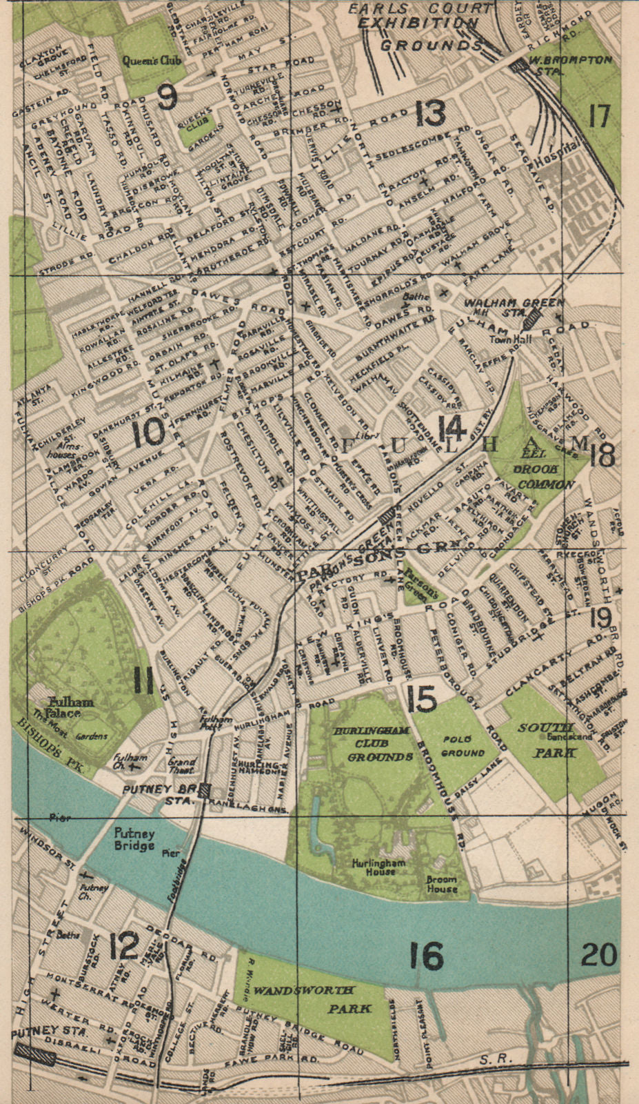 FULHAM.Putney Bridge Parsons Green Earl's Court Walham Green W Brompton 1927 map